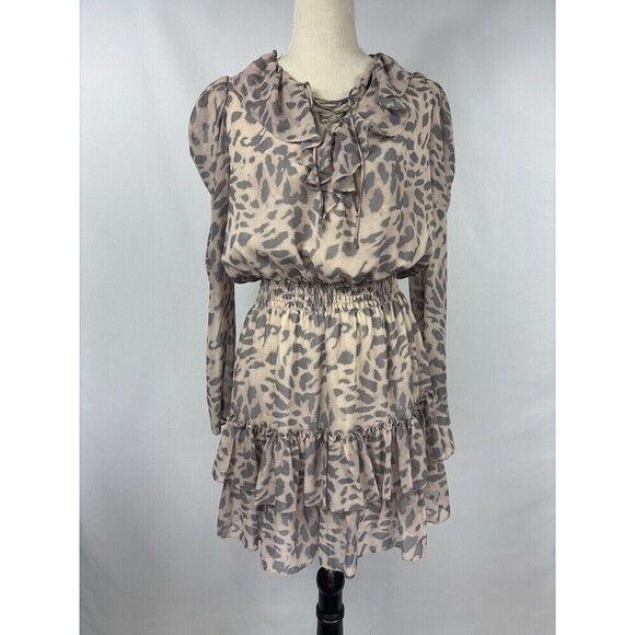 Generation Love Hadenreid Bella Mini Leopard Dress Tan Grey Animal Print Medium - Picture 3 of 11